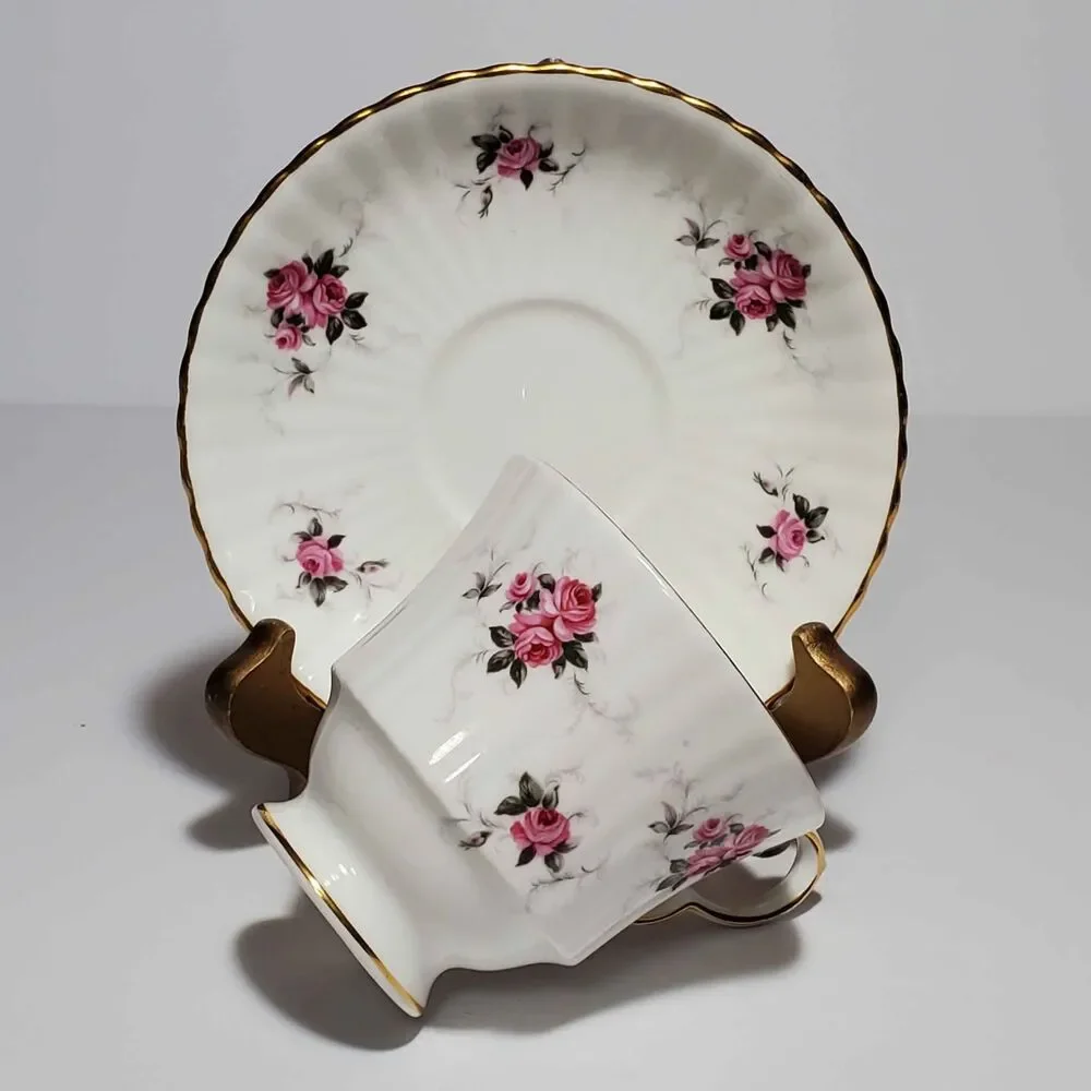 Princess House Teacup and Saucer Pink Roses Vintage